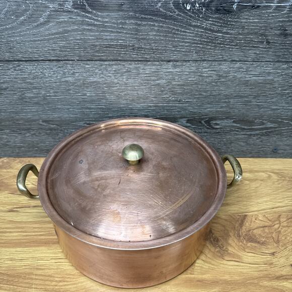 Culinox Spring Switzerland 3.5 Qt Copper Sauce Pan With Lid Brass Handle - Picture 2 of 11